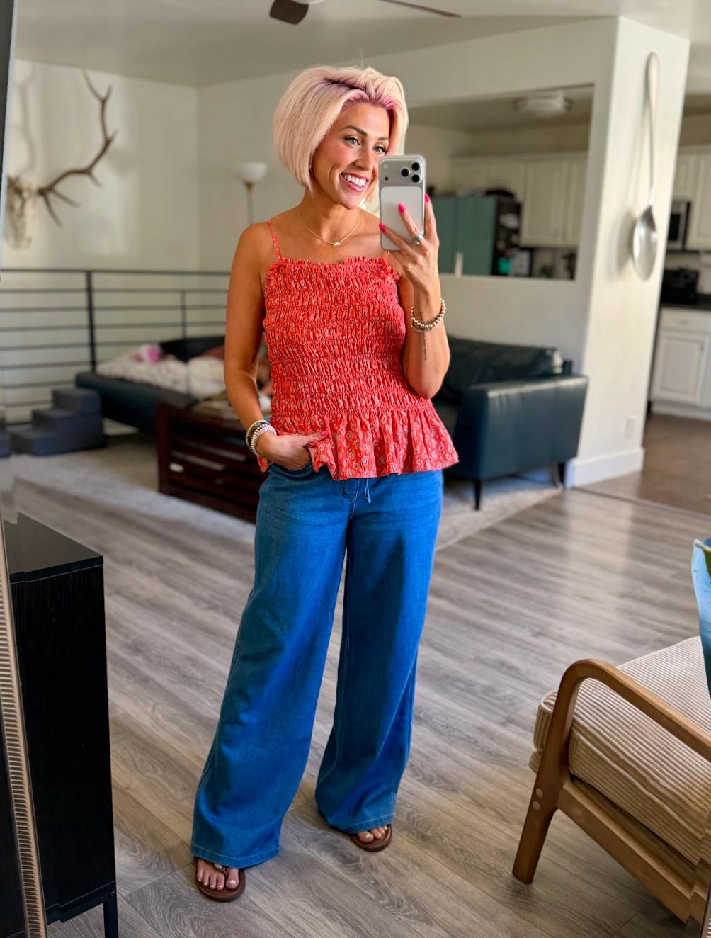 I am absolutely smitten with every single piece in this look! These mini waist tie pants are so dang comfortable and versatile! (I'm in the small) & this smocked tank is perfect for the 4th (Medium) 

 #LTKootd #LTKSeasonal