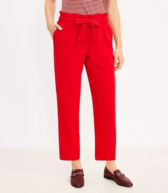 Tie Waist Tapered Pants in Crepe | LOFT