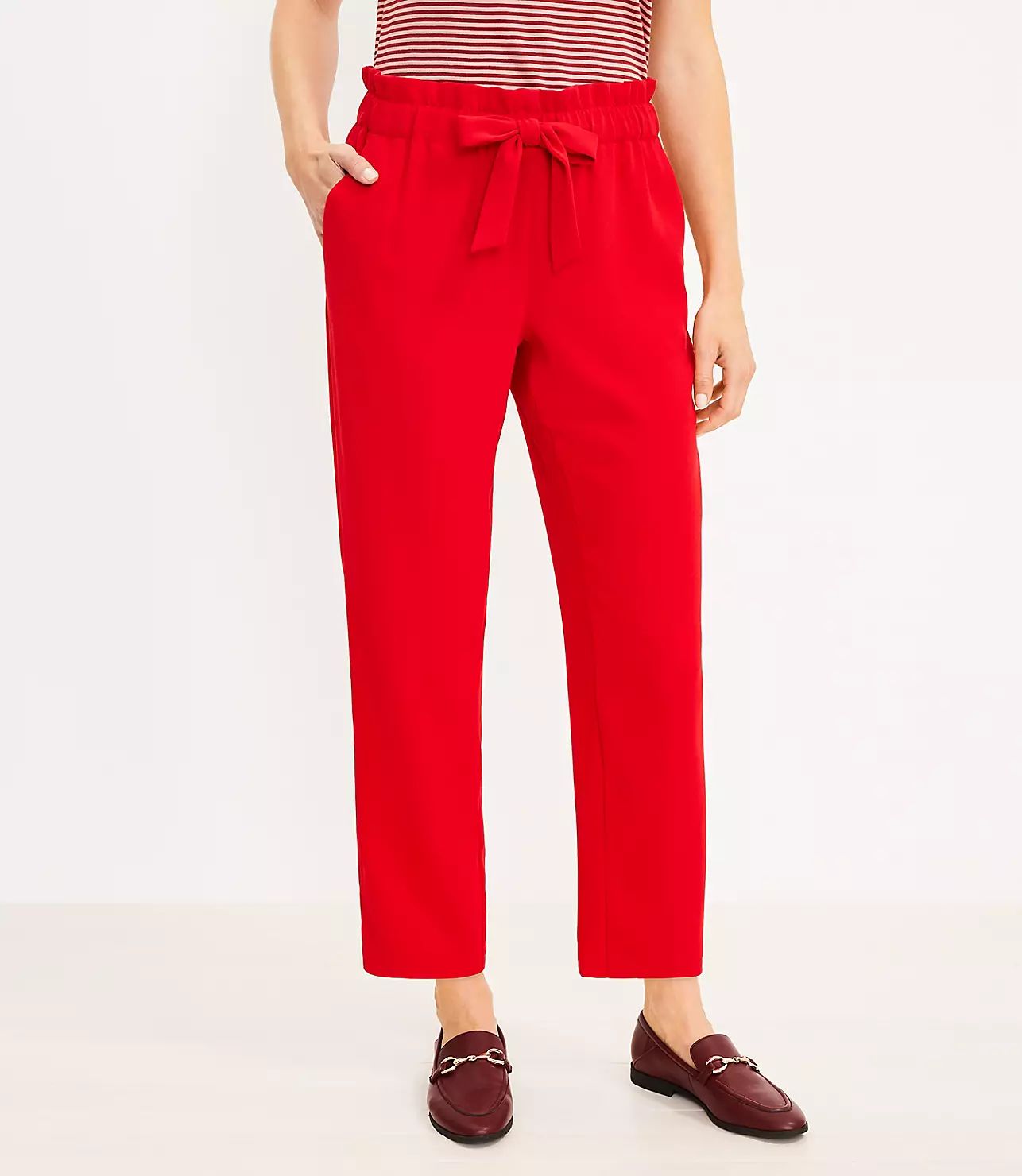 Tie Waist Tapered Pants in Crepe | LOFT