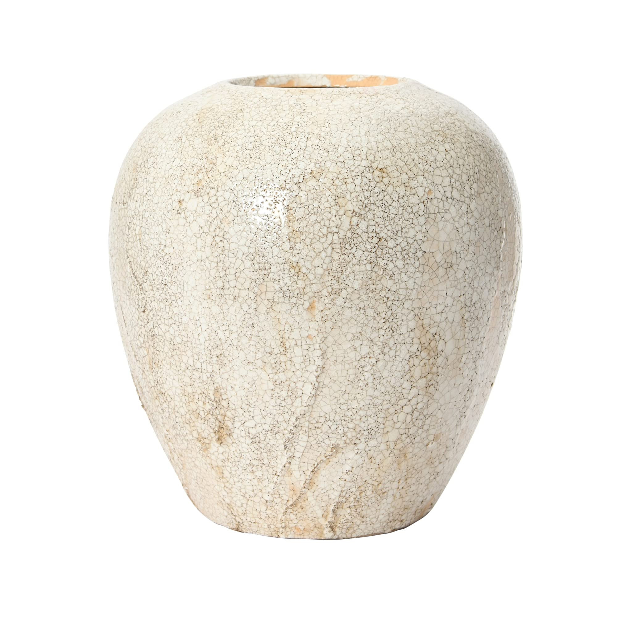 Creative Co-Op Stoneware, Distressed Cream Crackle Glaze Vases, 8" L x 8" W x 8" H | Amazon (US)
