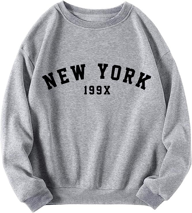 SheIn Women's Casual Long Sleeve Round Neck Slogan Graphic Pullover Sweatshirt | Amazon (US)