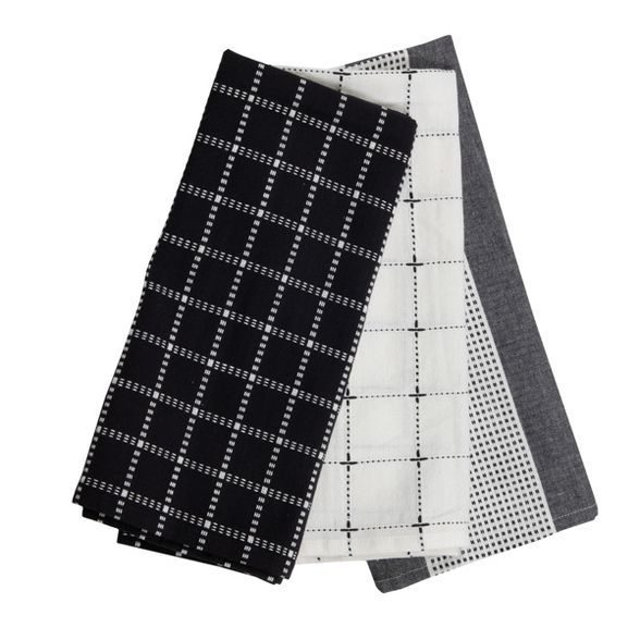 Set of 3 Black Check Pattern 27 x 18 Inch Woven Kitchen Tea Towels - Foreside Home & Garden | Target