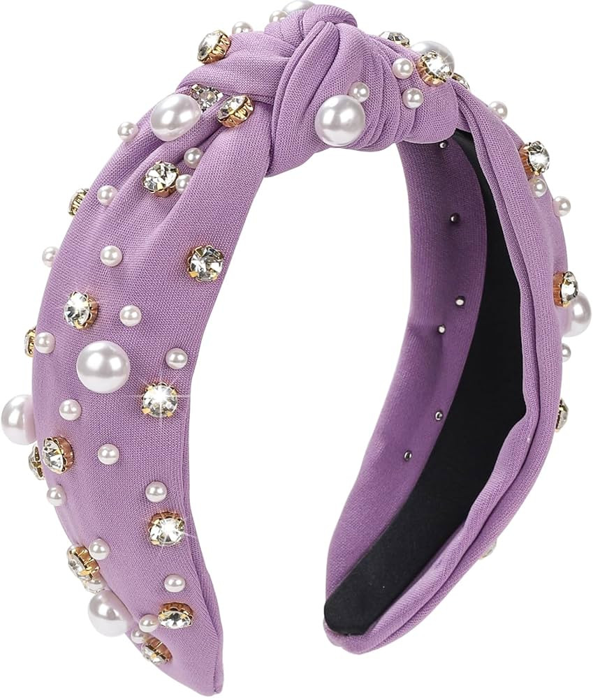 WantGor Pearl Knotted Headband, Women Rhinestone Embellished Hairband Elegant Wide Top Knot Bride... | Amazon (US)