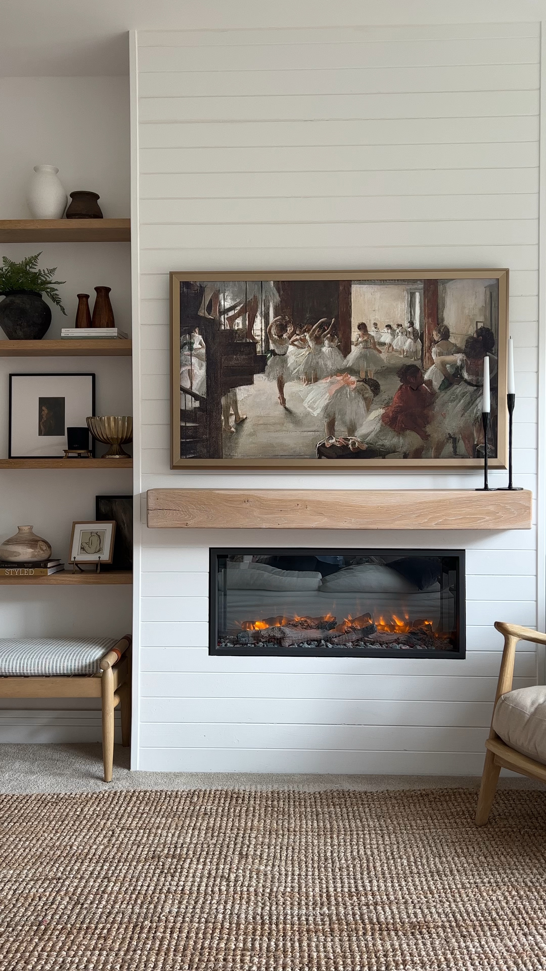 Small living room decor. Fireplace tv media wall with floating shelves & samsung frame tv 

#LTKSeasonal #LTKhome #LTKeurope