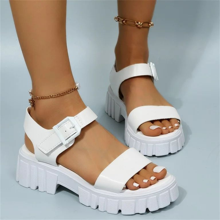 CBGELRT Womens Sandals White Womens Sandals with Heels Fashion Summer Women Sandals Thick Sole Bu... | Walmart (US)