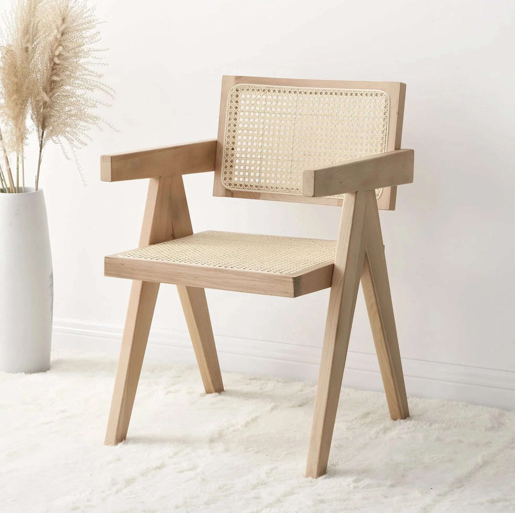 Eveleth Rattan Dining Chair with Solid Wood Frame | Wayfair North America