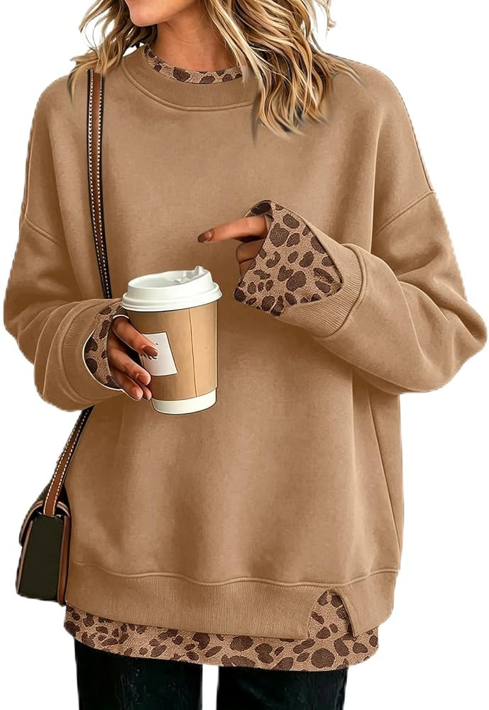 Crew Neck Sweatshirts Women Cute Long Sleeve Oversized Sweatshirt | Amazon (US)