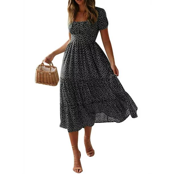 Julycc Womens Boho Midi Floral Dress Summer Short Sleeve Long Beach Sundress - Walmart.com | Walmart (US)