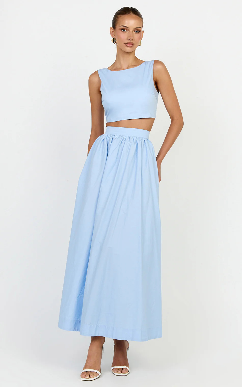 Tie Back Top with Full Maxi Skirt in Blue | Showpo (US, UK & Europe)