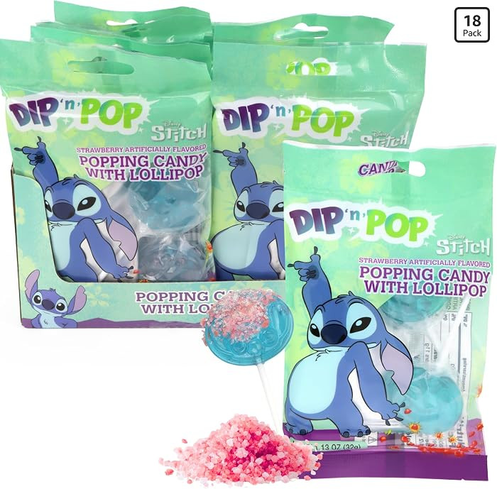 Stitch Lollipops with Popping Candy, Bulk Disney Birthday Party Treat Favors, Pack of 18 | Amazon (US)