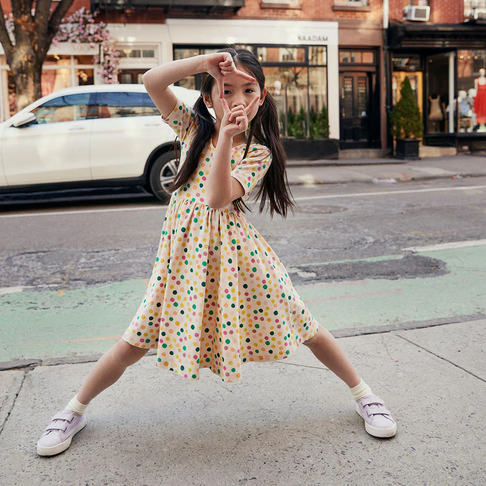 THE SHORT SLEEVE BALLET DRESS IN MID CENTURY DOT | Alice + Ames