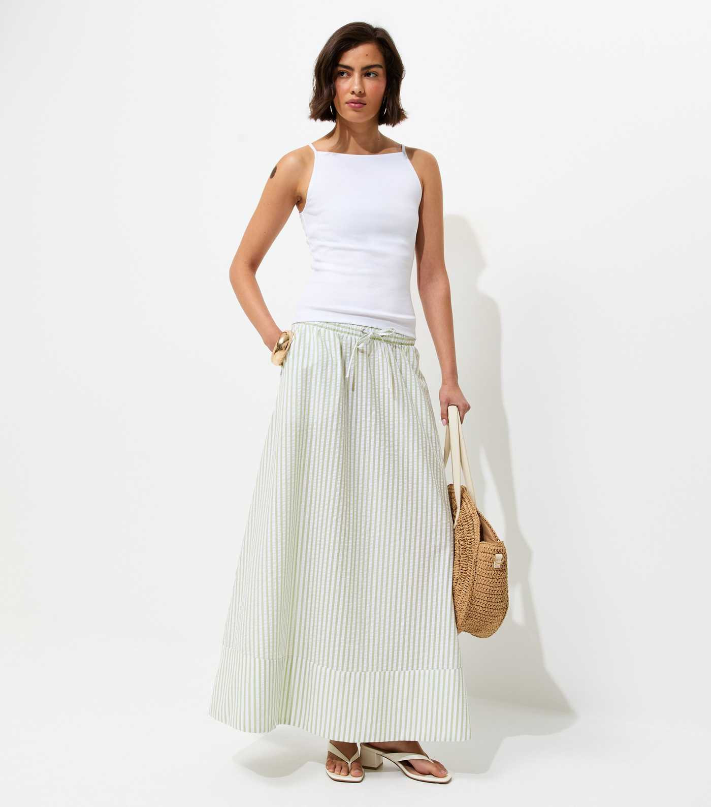 Green Striped Cotton Seersucker Circle Maxi Skirt | New Look | New Look (UK)