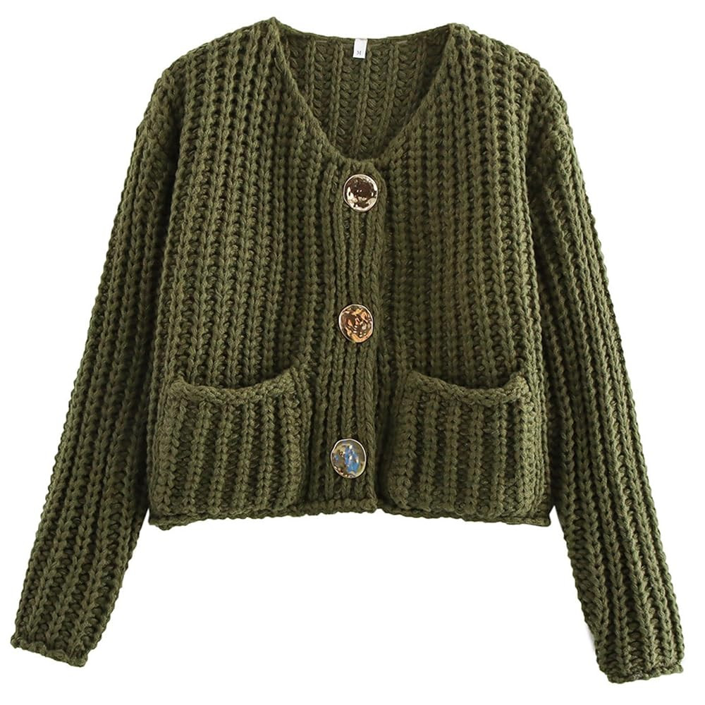 Arssm Womens Cropped Cardigan Sweaters Chunky Open Front Button Down Knit Sweater Long Sleeve Loo... | Amazon (US)