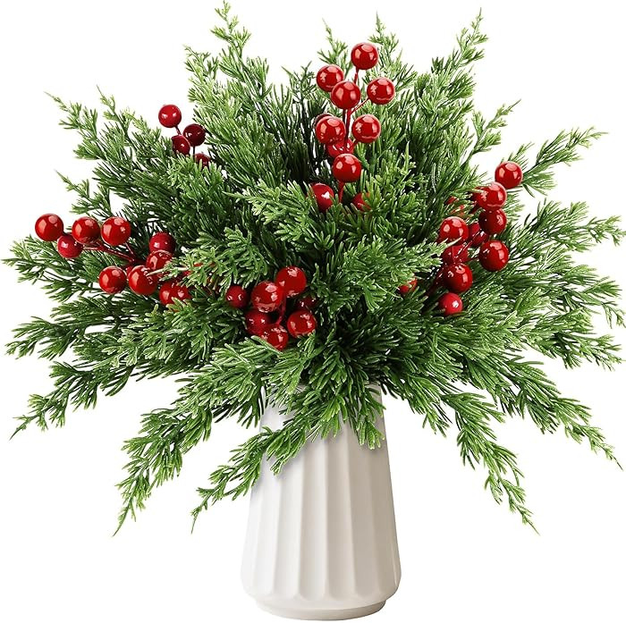 45 PCS Artificial Norfolk Pine Stems with Red Berries Decor, Christmas Greenery Branches for DIY ... | Amazon (US)