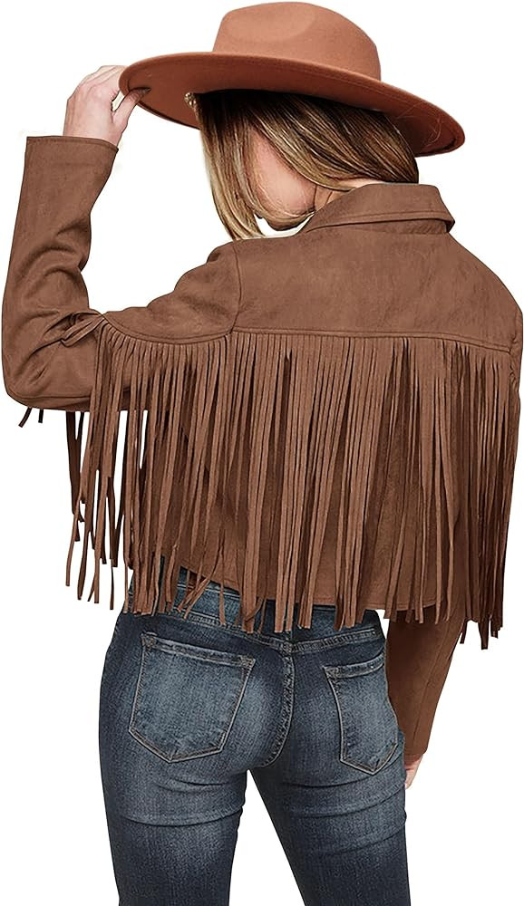 PRETTYGARDEN Women's Fringe Faux Suede Leather Jackets 2024 Fashion Tassel Motorcycle Cropped Coa... | Amazon (US)