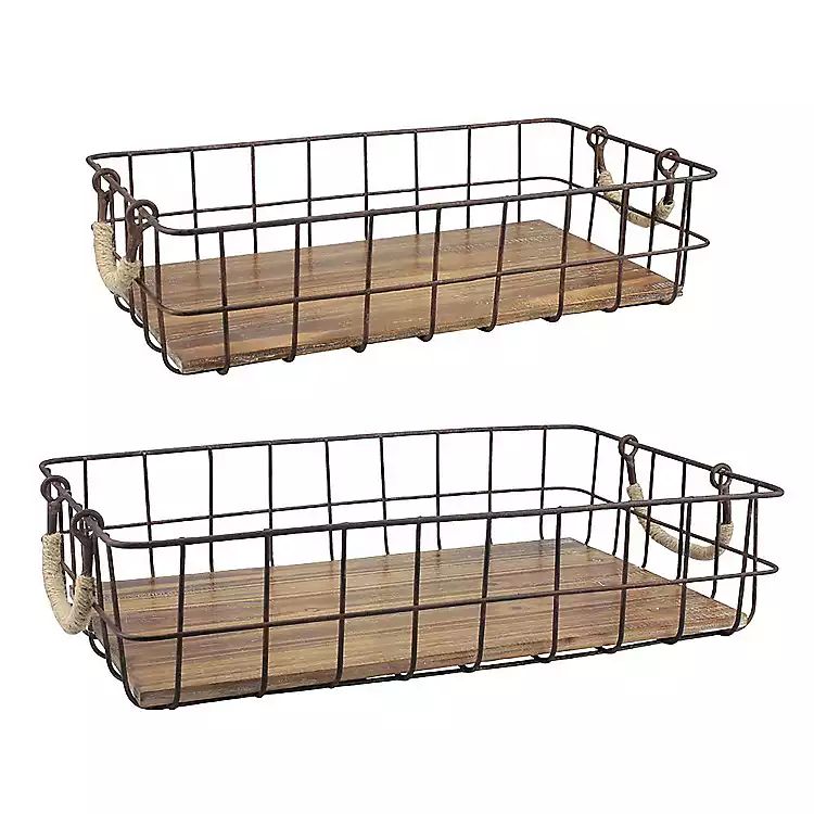 Wire Baskets with Wooden Bottoms, Set of 2 | Kirkland's Home