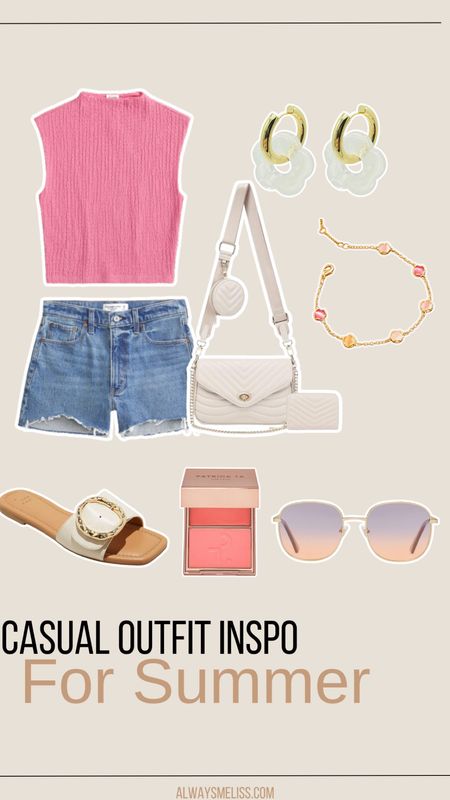 Loving this look for Spring and Summer! The bag, sunglasses and earrings are an Amazon find! Love the Jean shorts, can we worn with so many different looks!

Abercrombie
Summer Outfit
Target Sandals

#LTKshoecrush #LTKstyletip #LTKSeasonal