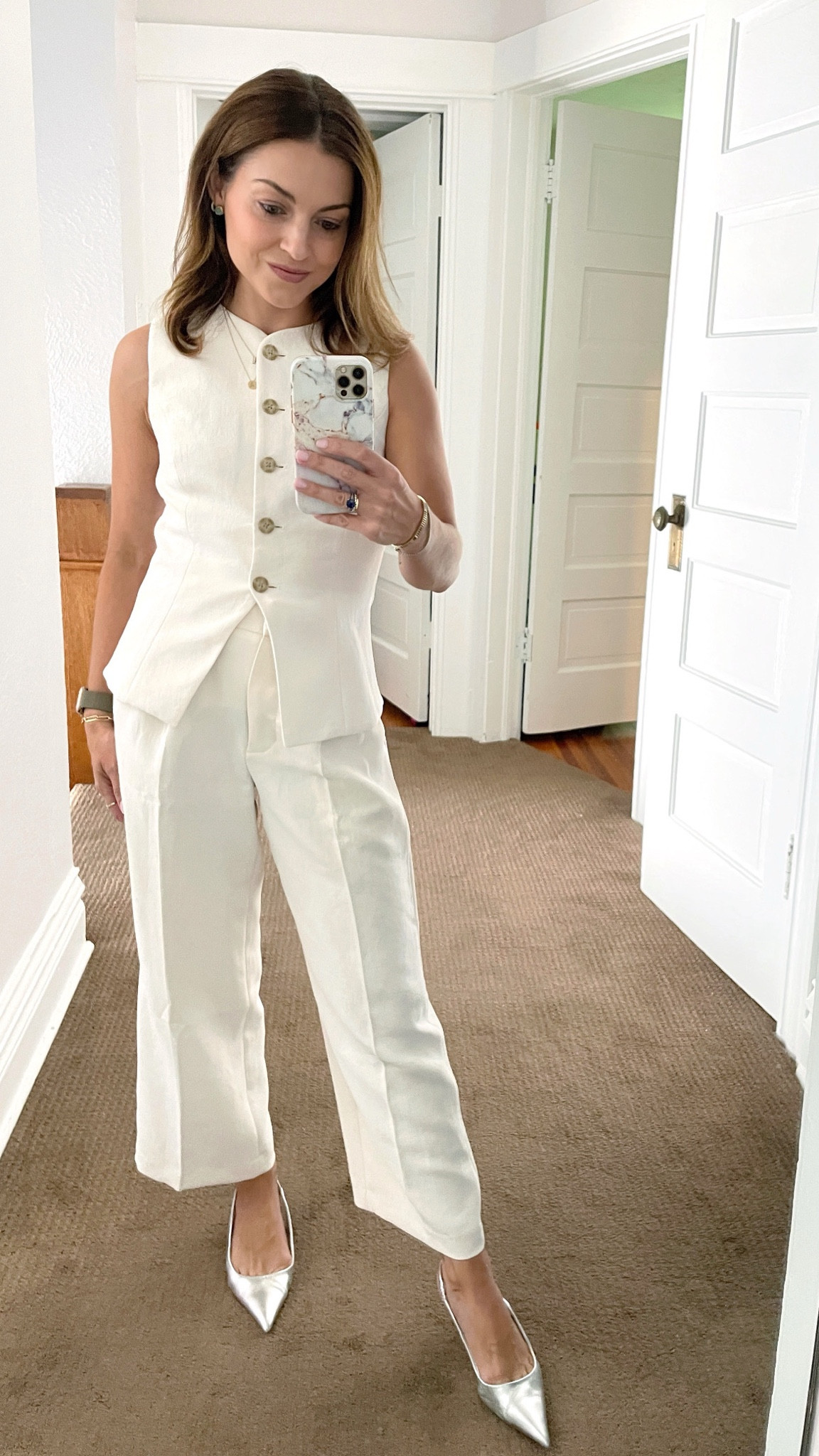 Sizing: vest and pants 0 regular in “light birch” crepette
Shoes are old Zara but linked some similar styles! 

#LTKWorkwear