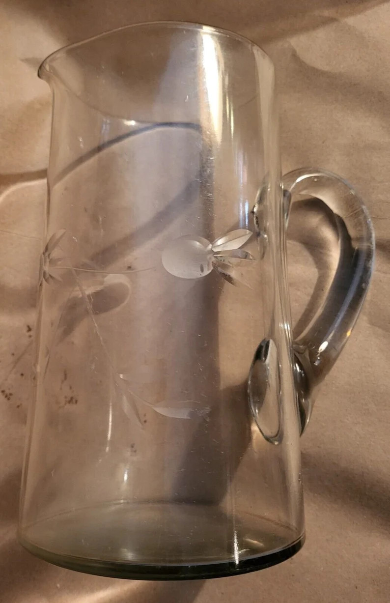 Large Pitcher Beautifully Cut & Etched Glass 8 Tall X 4 Diameter Vintage 1980s - Etsy | Etsy (US)