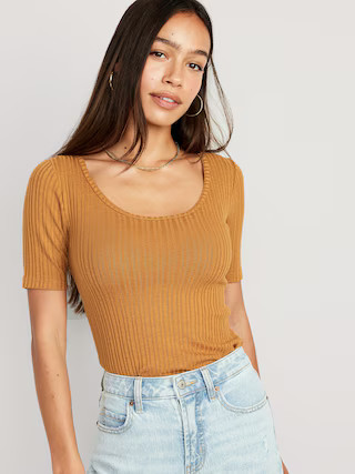 Fitted Elbow-Sleeve Rib-Knit T-Shirt for Women | Old Navy (US)