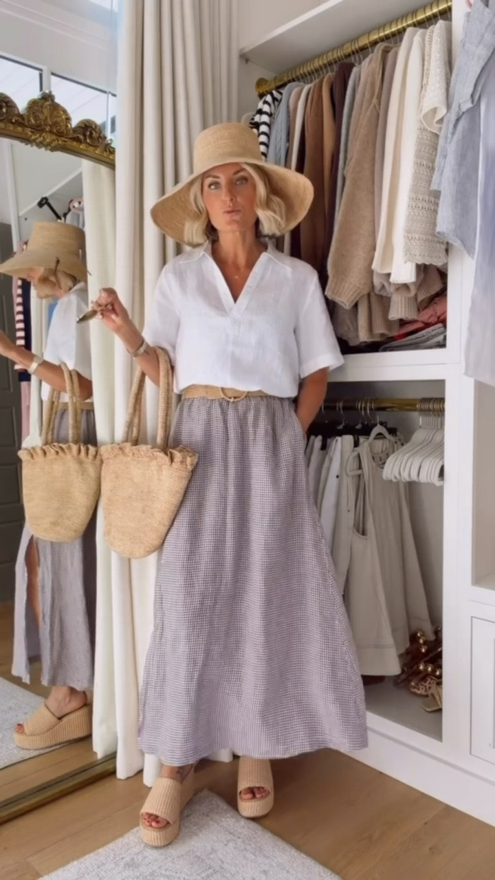 This is the same top I just had on but styling it here with this gingham skirt! This would be so cute to wear on vacation! Wearing size S! @Quince #quincepartner

Loverly Grey, Quince, gingham skirt, summer outfit, linen top, linen skirt 

#LTKSeasonal
