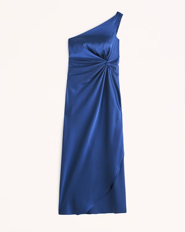 One-Shoulder Satin Knotted Midi Dress | Abercrombie & Fitch (US)