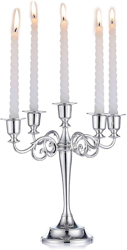 Nuptio Bougeoir Candélabre Argent Bougeoirs À 5 Bras 27cm Haut Représentant des Bougies Coniqu... | Amazon (FR)