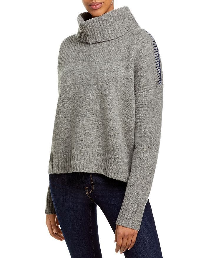 Drop Shoulder Contrast Stitch Turtleneck Sweater | Bloomingdale's (US)