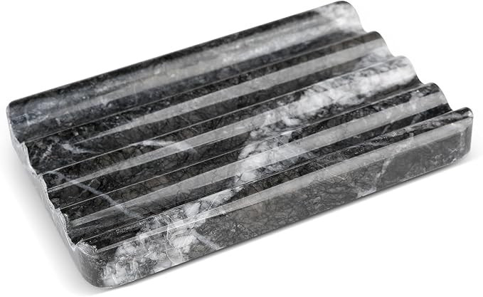 Karibiber Marble Soap Dish, Bar Soap Holder Shower, Black Soaps Bathroom Saver with Water Ripple ... | Amazon (US)