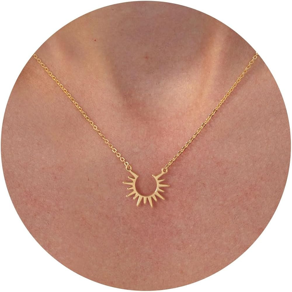 VRIUA Gold Necklace for Women, Dainty Star of David Necklace 14K Gold Plated Sun Lotus Flower Nec... | Amazon (US)