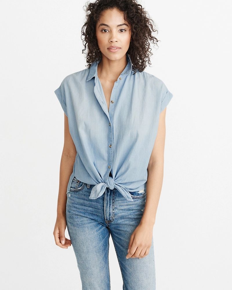 Tie-Front Button-Up Shirt | Abercrombie & Fitch US & UK