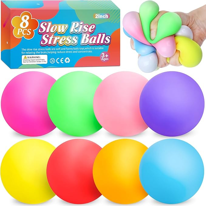 8 Pack Slow Rising Stress Ball,Stress Balls for Kids Adults,Stretchy Fidget Toys for Anxiety Reli... | Amazon (US)