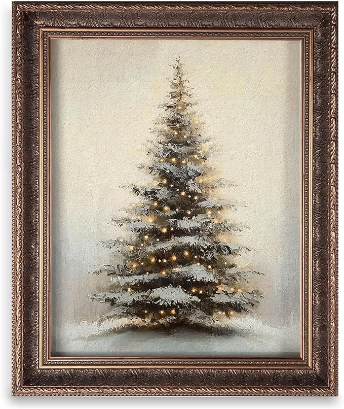 Vintage Christmas Tree Painting Print, Santa Claus Christmas Art Print, Antique Holiday Winter Wa... | Amazon (US)