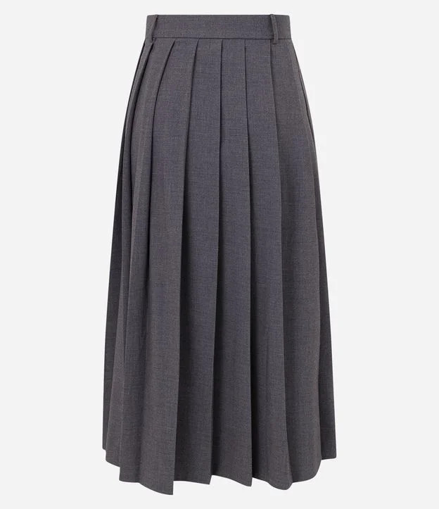 Saia Midi Alfaiatada e Plissada com Passantes no Cós Cinza | Renner (BR)