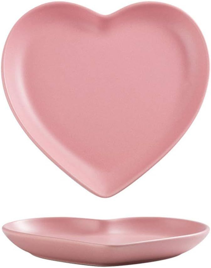 FUYU 2pcs Colorful Matte Heart Shaped Ceramic Dinner Plate Salad Plate Dessert Plate Steak Plate | Amazon (US)