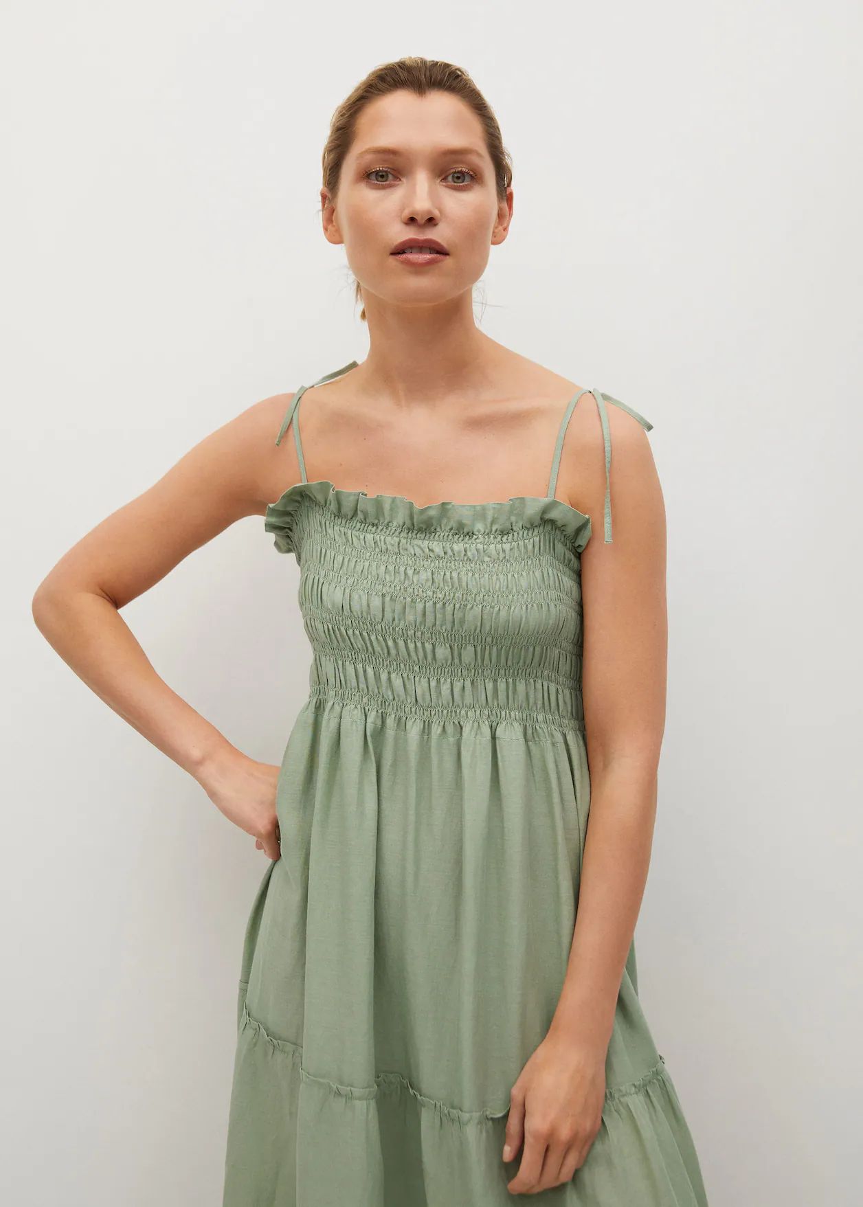 Elastic panel linen dress | MANGO (US)