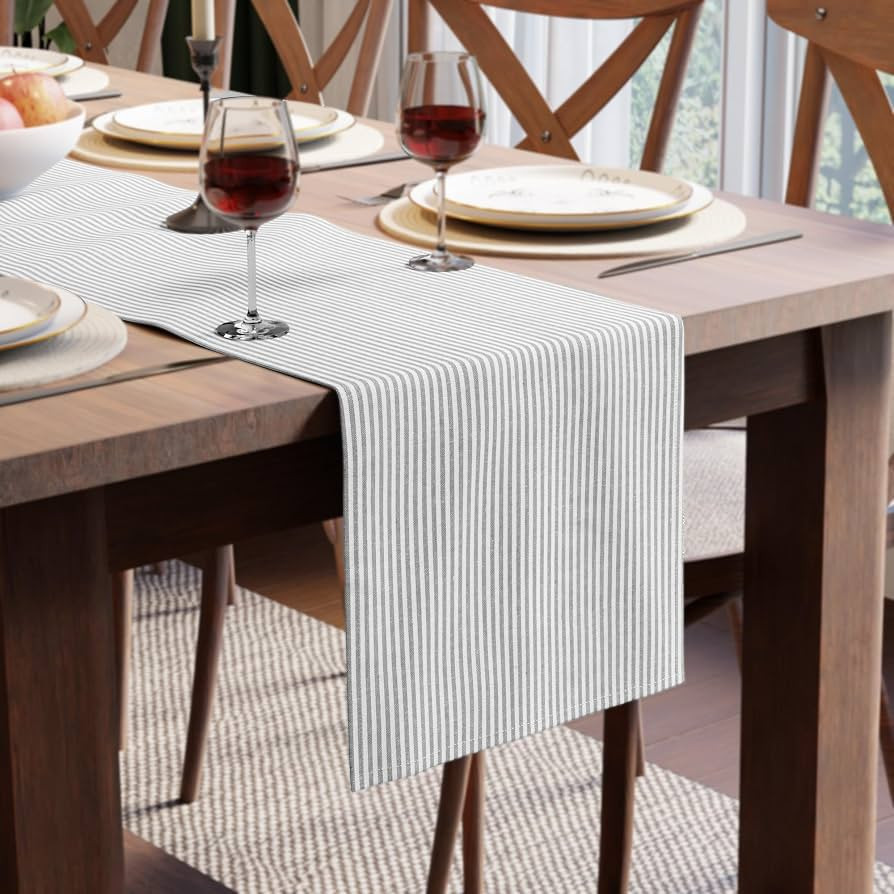 Encasa XO Cotton Dining Table Runner | Ticking Black | Size 13x59 in - Machine Washable & Durable | Amazon (US)