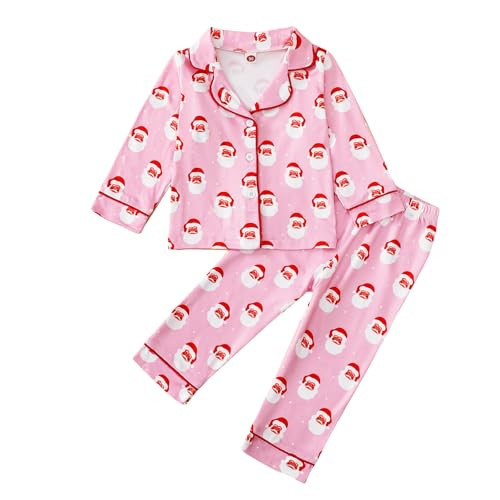 Fsadfeas Toddler Girl Boy Christmas Pajamas Santa Claus Button Down 2 Piece Pajama Set Little Kids Christmas Pjs Nightgown (Pink, 12-18 Months) | Amazon (US)