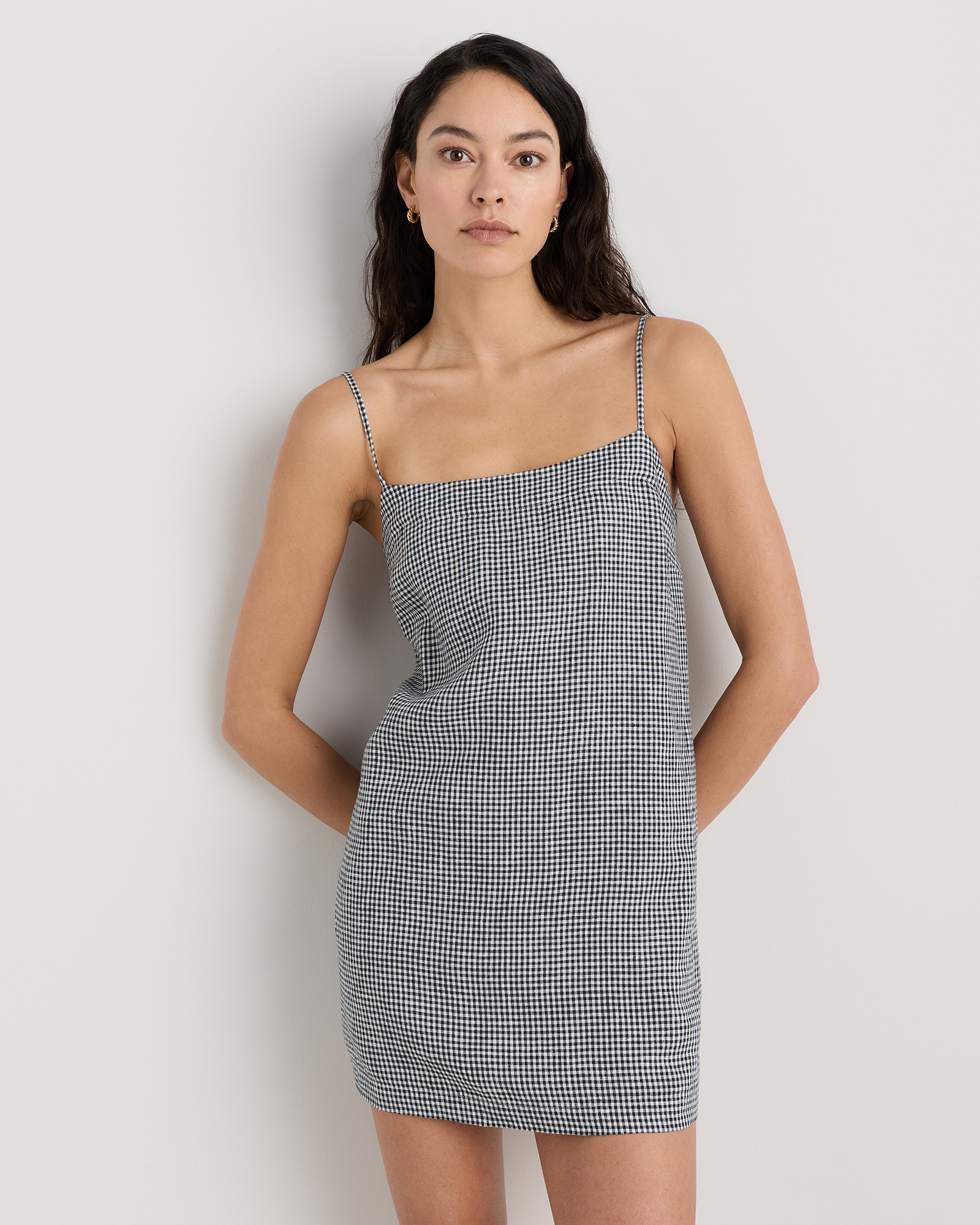 Quince | Women's 100% European Linen Mini Skort Dress in Classic Mini Gingham, Size Medium | Quince