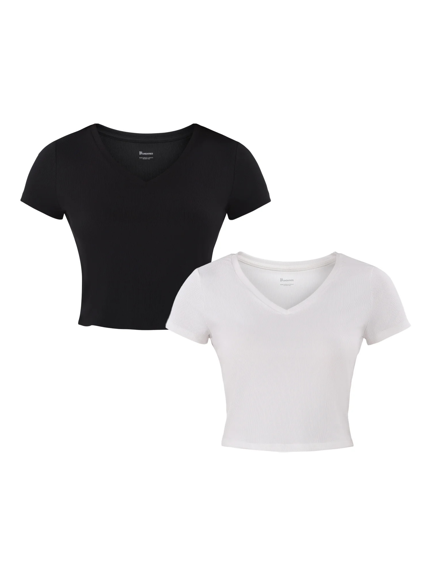 No Boundaries V-Neck Cropped Rib Tee, 2-Pack, Women's and Women’s Plus | Walmart (US)