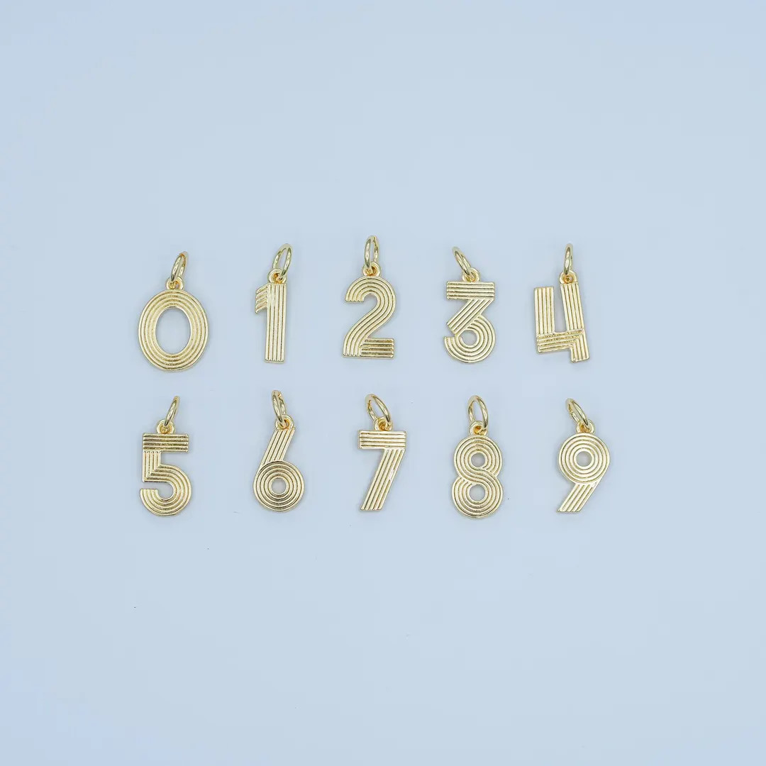 24K Gold Filled Groovy Disco Number Numerology Charm Birthday Varsity Jewelry | M617 - M621 - Ets... | Etsy (US)