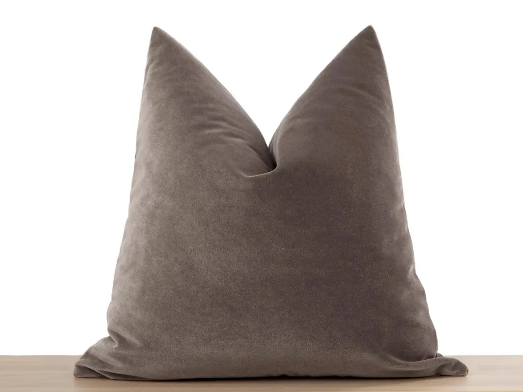 Taupe Velvet Pillow Cover | Soft Neutral Euro Sham & Cushion - Etsy | Etsy (US)