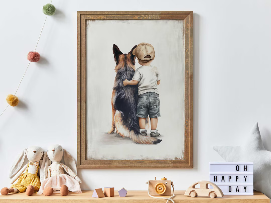 German Shepherd Nursery Decor, Boy and German Shepherd Print, Dog Nursery Decor, Set of 3, Dog an... | Etsy (US)