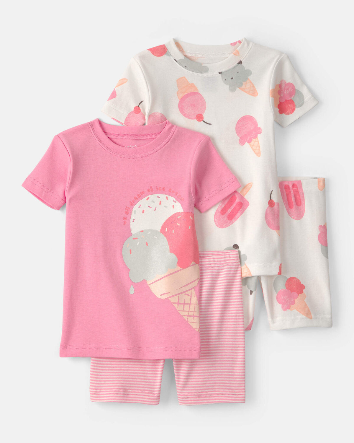 Toddler Girl Ice Cream 100% Cotton Short-Sleeve Snug Fit 4-Piece Pajama Set - Pink/Ivory | Carter... | Carter's Inc