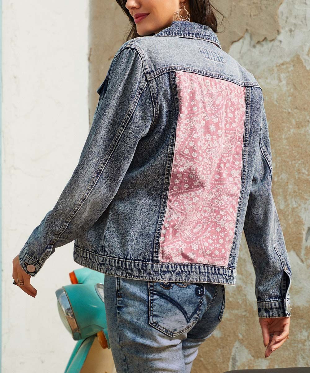 Suzanne Betro Weekend Women's Denim Jackets 101ACID - Acid Wash Floral Contrast Denim Jacket - Women | Zulily