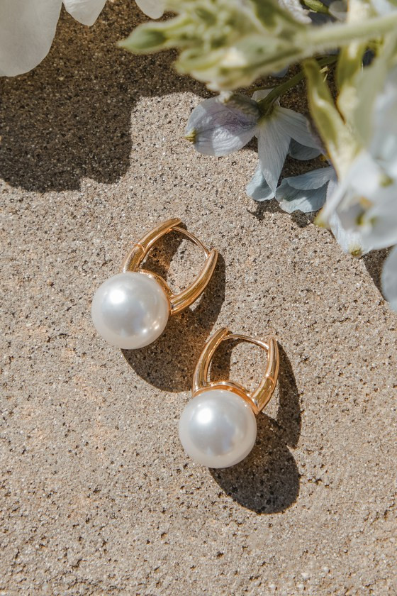 Excellent Radiance Gold Pearl Huggie Earrings | Lulus