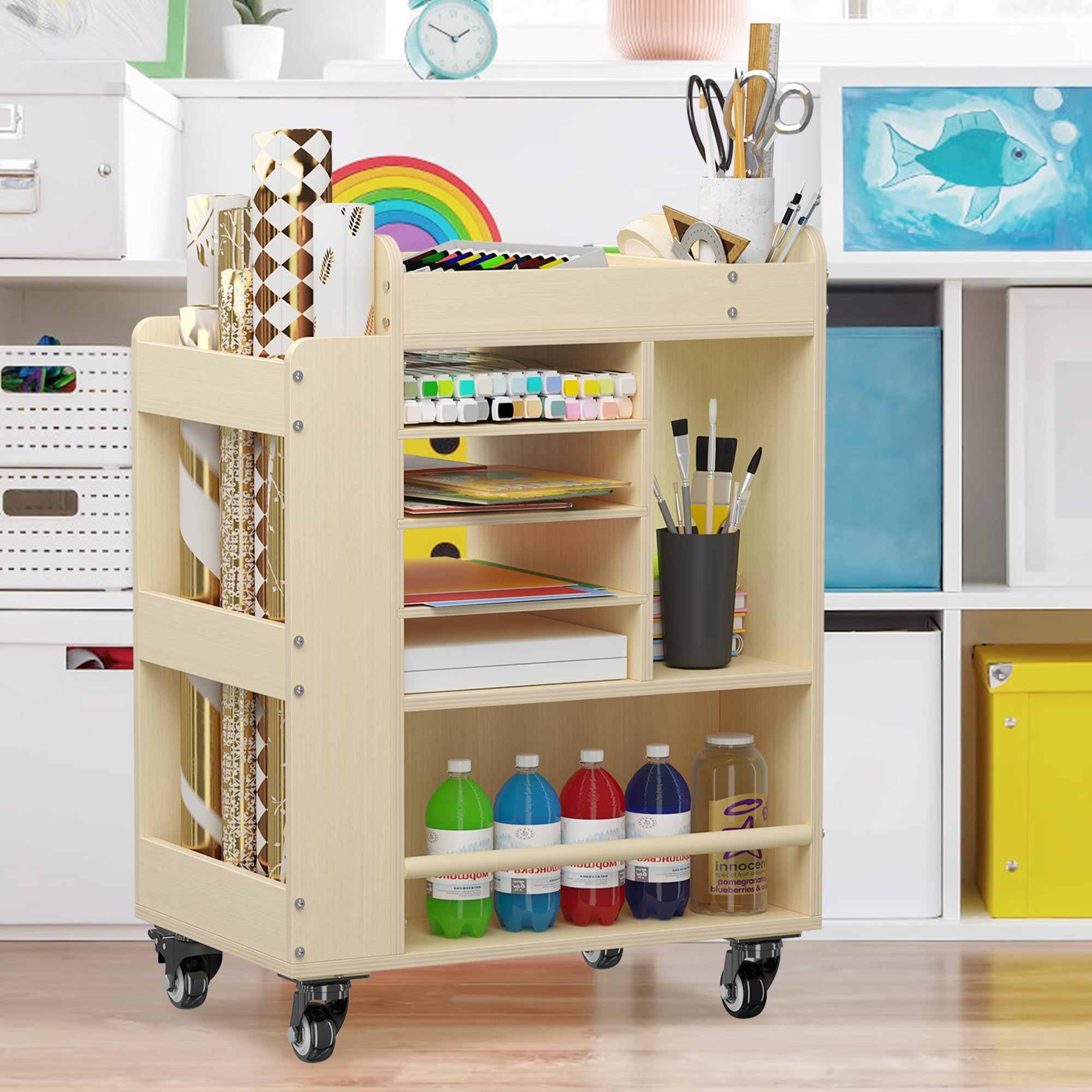 Art Cart Rolling Wood, Arts and Crafts Supply Organizer, Multi-Functional Storage Cabinet Crafts,... | Amazon (US)