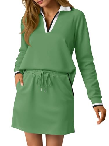Fisoew Womens 2 Piece Outfits Casual Long Sleeve Tops Mini Skirts Travel Vacation Lounge Sets | Amazon (US)