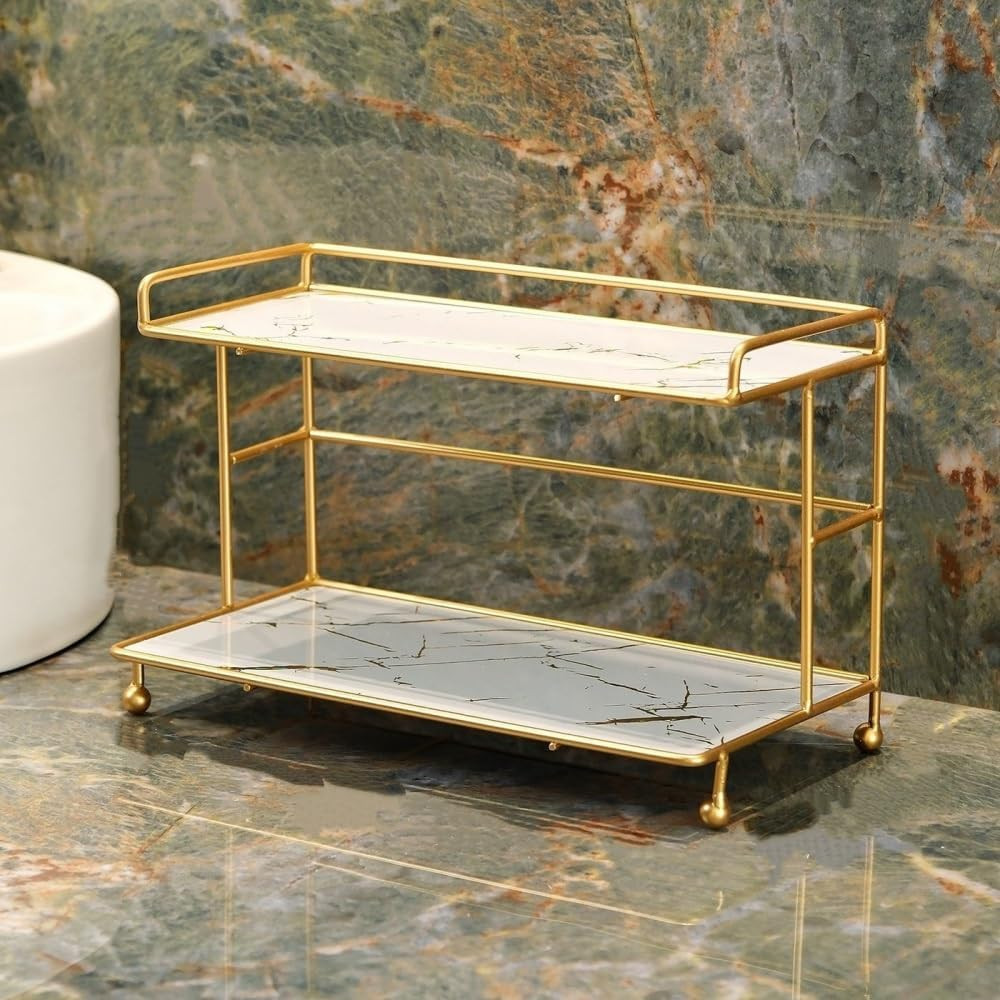 Modern Bathroom Shelf, Multi-Layer Cosmetic Dressing Table, Wrought Iron Countertop Display Stand, Suitable for Bedroom, Living Room, Bathroom(White) | Amazon (US)
