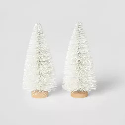 2pk Bottle Brush Christmas Tree Set Decorative Figurine White - Wondershop™ | Target
